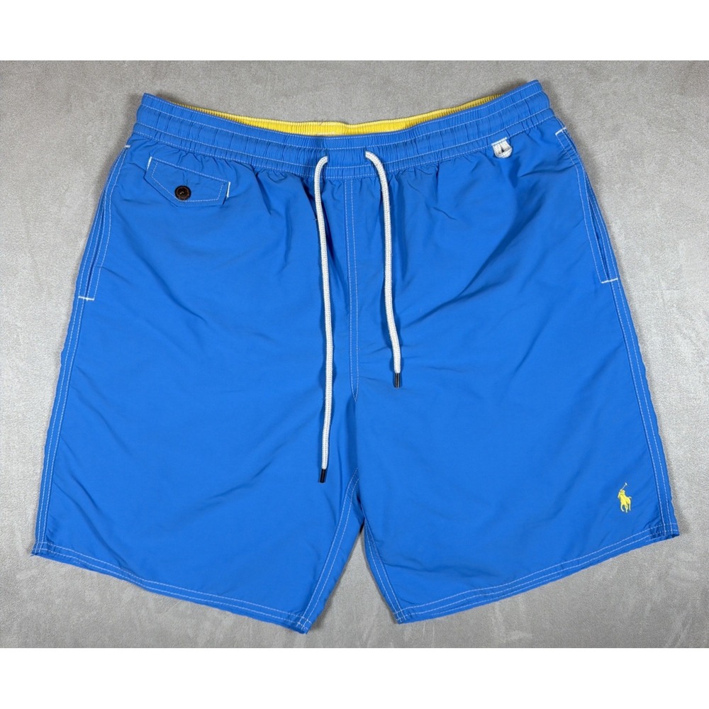 Polo Ralph Lauren Swim Trunks Men's Large Blue Yellow Pony Lined Board Shorts